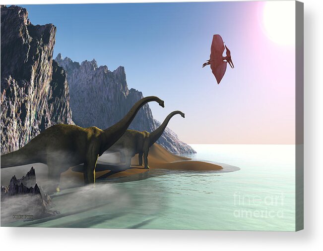 Diplodocus Acrylic Print featuring the painting Prehistoric World by Corey Ford
