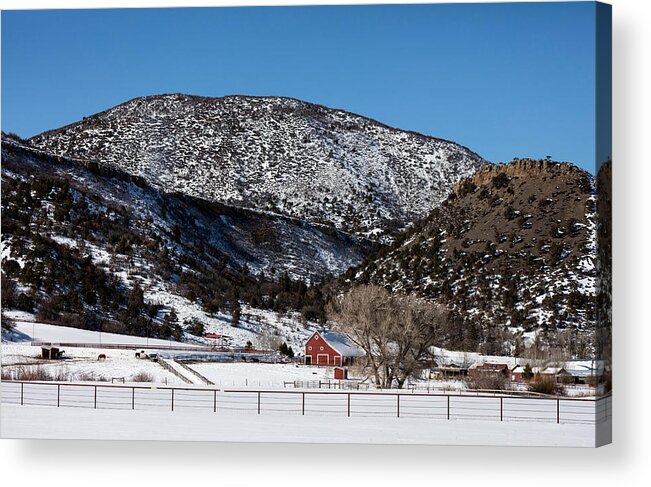  Acrylic Print featuring the photograph Pretty red barns from the highway between Aspen and Snowmass by Carol M Highsmith