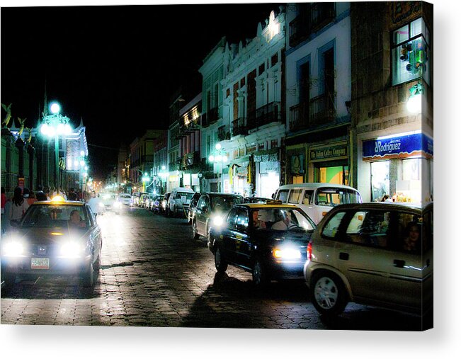 Mexico Acrylic Print featuring the photograph Puebla at Night 2 by Lee Santa