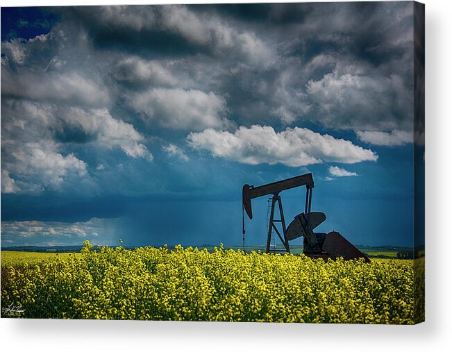 Canola Acrylic Print featuring the photograph Pumpjack in the Canola by Phil And Karen Rispin