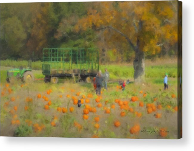 Orange Acrylic Print featuring the painting Pumpkins at Langwater Farm by Bill McEntee