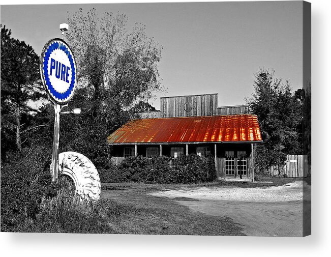 Black Acrylic Print featuring the painting Pure Gas Station by Michael Thomas