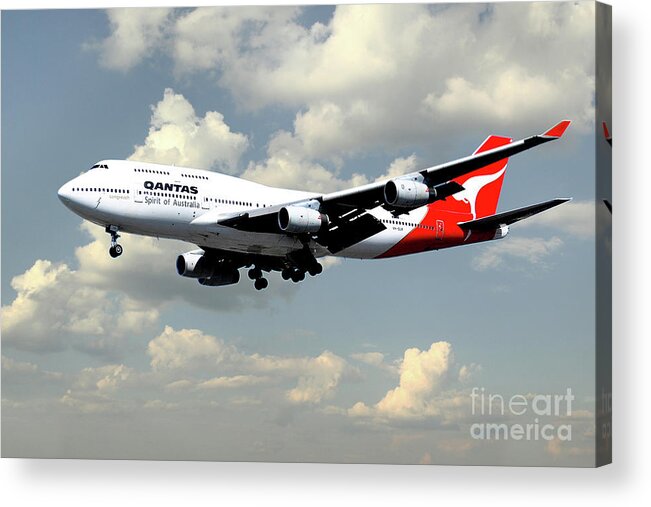 Qantas Boeing 747 Acrylic Print featuring the digital art Qantas Boeing 747 #1 by Airpower Art