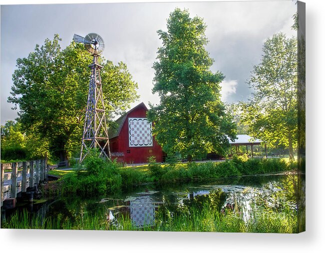 Windmill Acrylic Print featuring the photograph Quilt Barn and Windmill at Bonneyville Mill by David Arment