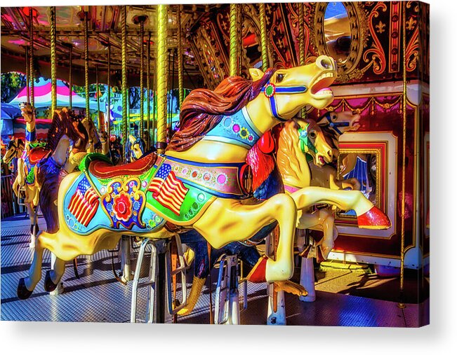Magical Carousels Acrylic Print featuring the photograph Racing Carrousel Horse by Garry Gay