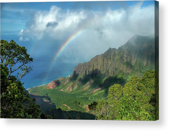 Landscape Acrylic Print featuring the photograph Rainbow at Kalalau Valley by James Eddy