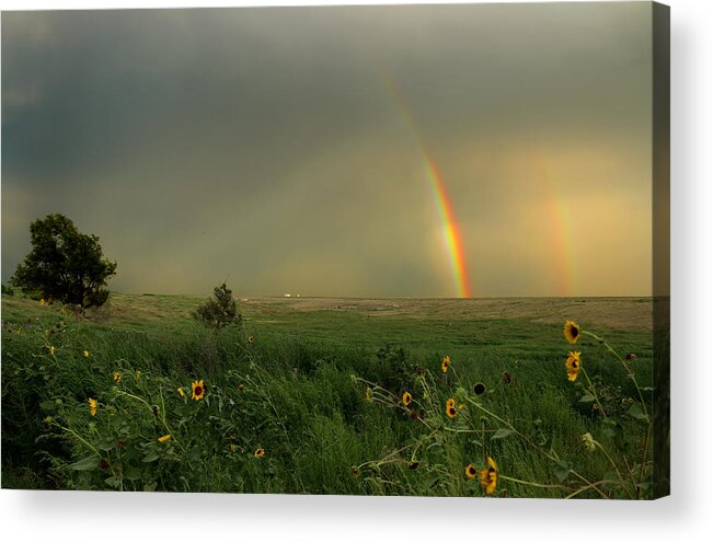 Kansas Acrylic Print featuring the photograph Rainbow Over The Prarie by Kami McKeon
