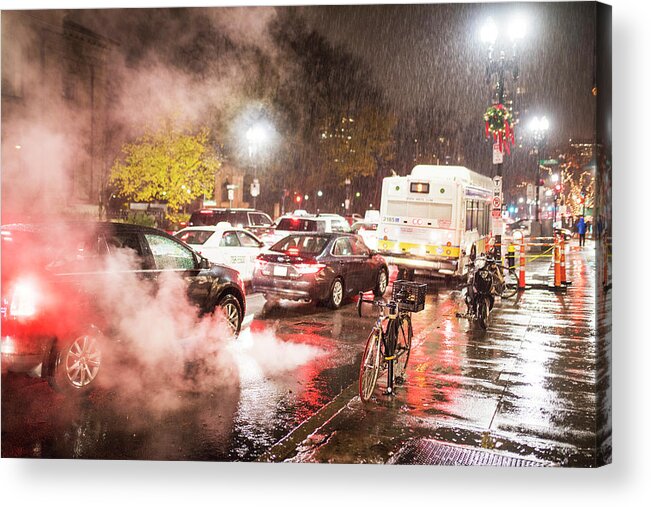 Boston Acrylic Print featuring the photograph Rainy Night in Boston MA Steamy Street by Toby McGuire
