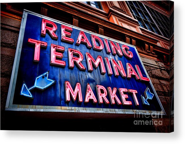 Reading Acrylic Print featuring the photograph Reading Terminal Market Neon Sign by Olivier Le Queinec