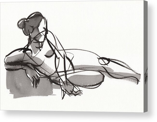 Nude Acrylic Print featuring the painting Reclining by Judith Kunzle