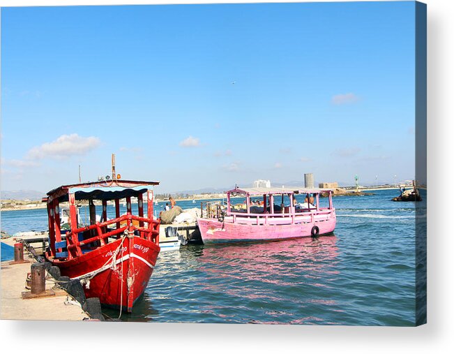 Acre Acrylic Print featuring the photograph Red and Pink Boats by Munir Alawi