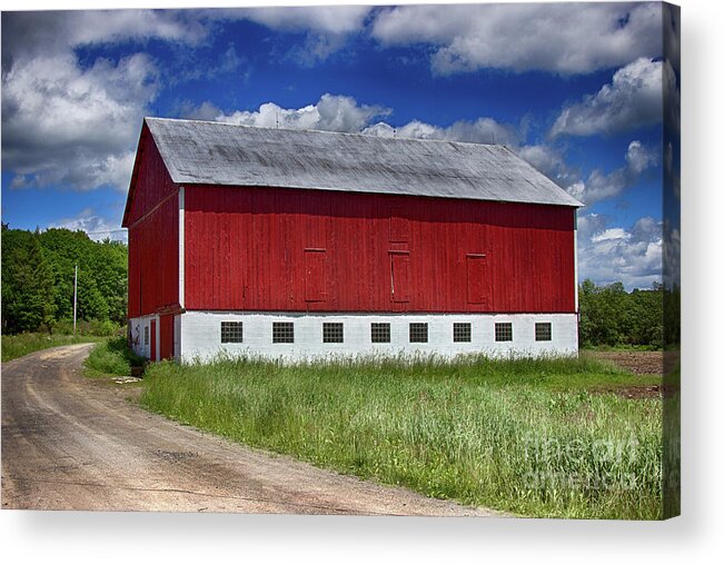 Rural Acrylic Print featuring the photograph Red Barn by Tom Gari Gallery-Three-Photography