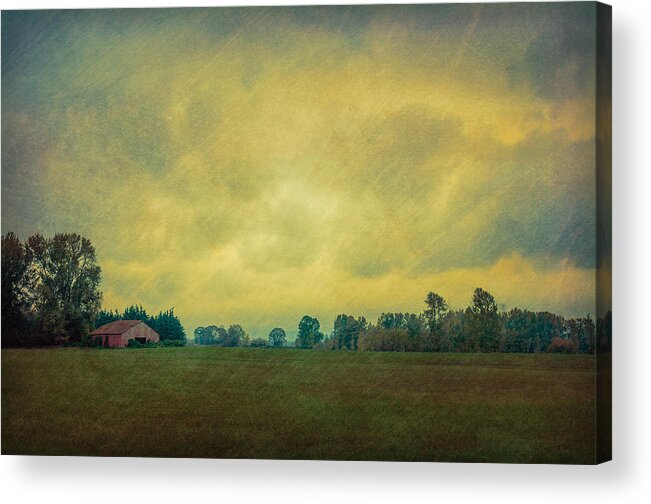 Barn Acrylic Print featuring the photograph Red Barn Under Stormy Skies by Don Schwartz