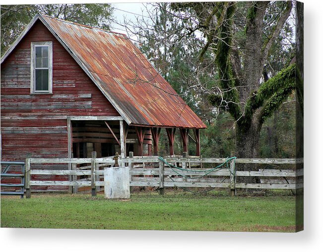 Tin Roof Acrylic Print featuring the photograph Red Barn with a Rin Roof by Lynn Jordan