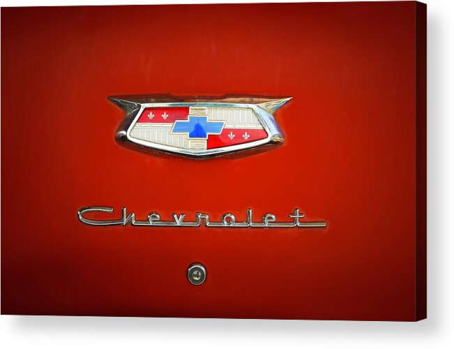 Old Acrylic Print featuring the photograph Red Chevy Bel-Air Trunk by Marilyn Hunt