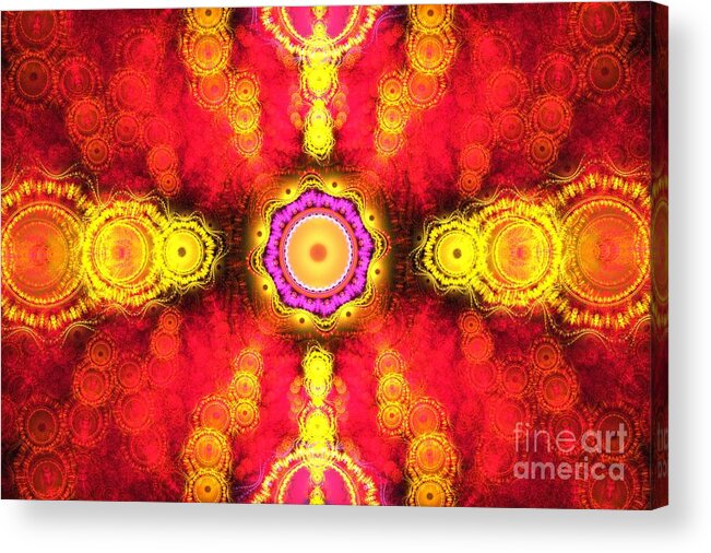 Apophysis Acrylic Print featuring the digital art Red Gold Medallions by Kim Sy Ok