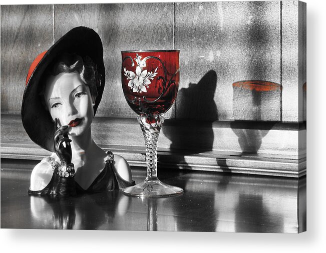 Head Vase Acrylic Print featuring the photograph Red Hat Lady by Greg Sharpe