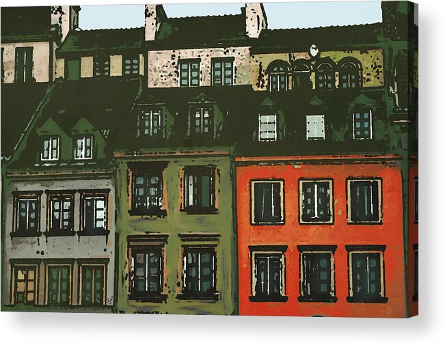 Row Houses Acrylic Print featuring the mixed media Red House in a Row by Shelli Fitzpatrick
