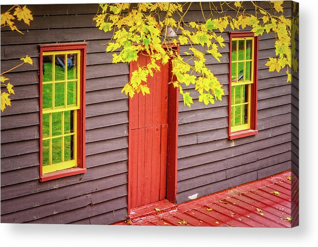 Landscape Acrylic Print featuring the photograph Red Mill Door in Fall by Joe Shrader