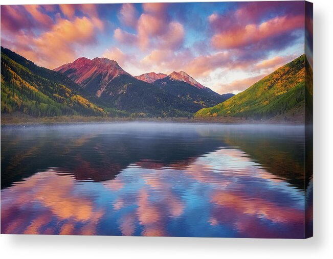 Sunrise Acrylic Print featuring the photograph Red Mountain Reflection by Darren White