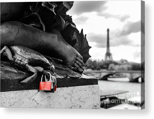 Affection Acrylic Print featuring the photograph Red Padlocks in Paris by Paul Warburton
