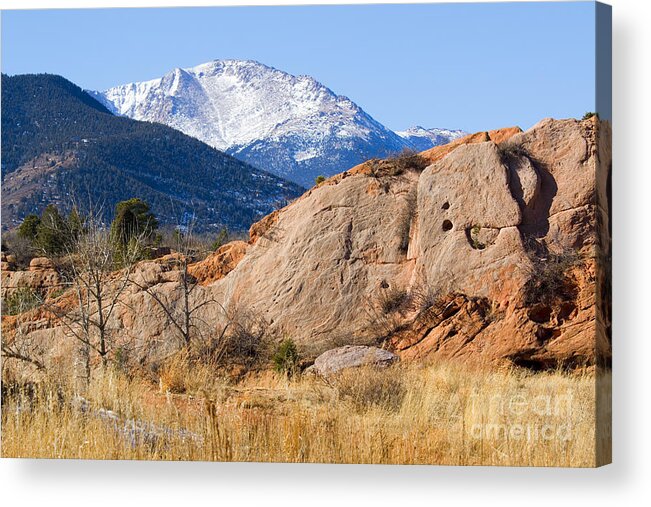 Bikers Acrylic Print featuring the photograph Red Rock and Pikes Peak by Steven Krull