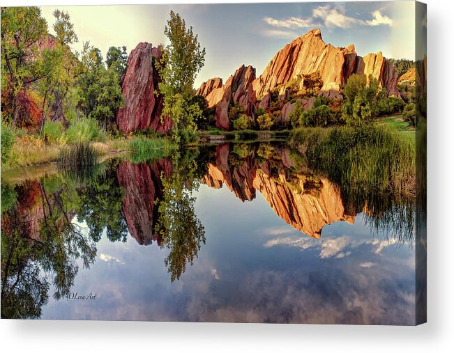 Colorado Acrylic Print featuring the photograph Colorado Roxborough Park and Arrowhead golf course Red Rocks Reflection by OLena Art