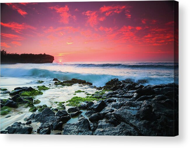 Sam Amato Photography Acrylic Print featuring the photograph Red Sky Sunrise at shipwreck Beach by Sam Amato