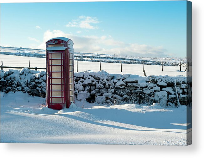 Red Telephone Box Acrylic Print featuring the photograph Red Telephone Box in the Snow v by Helen Jackson