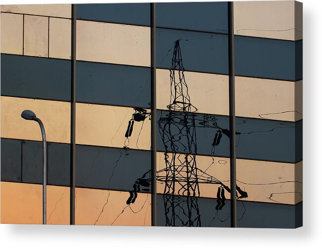 Electricity Tower Acrylic Print featuring the photograph Reflection of Electricity Tower by Prakash Ghai
