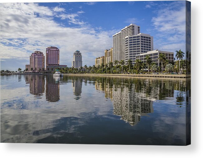 Boats Acrylic Print featuring the photograph Reflections of West Palm Beach by Debra and Dave Vanderlaan