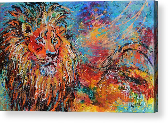 African Wildlife Acrylic Print featuring the painting Regal Lion by Jyotika Shroff