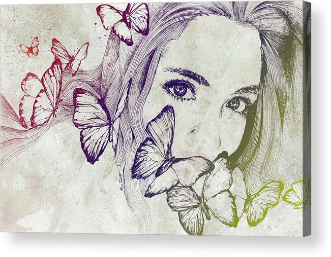 Girl Acrylic Print featuring the drawing Remain Sedate - Rainbow by Marco Paludet