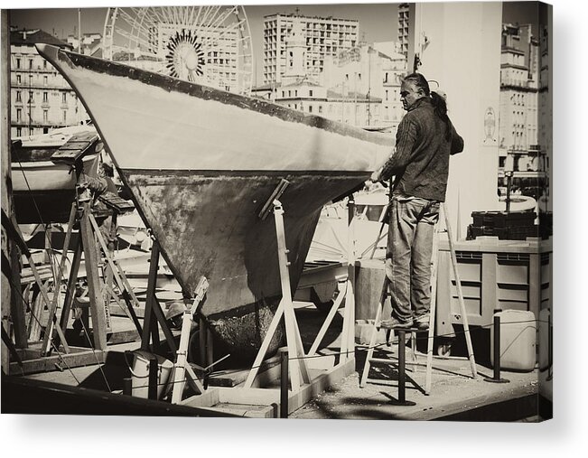 Boat Acrylic Print featuring the photograph Repairing a Hull by Hugh Smith