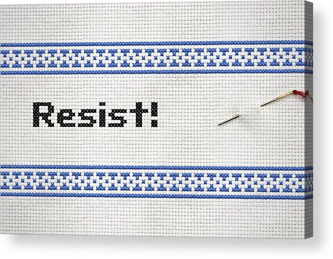 The Resistance Needlework Wall Art Acrylic Print featuring the tapestry - textile Resistance Cross Stitch by Susan Maxwell Schmidt