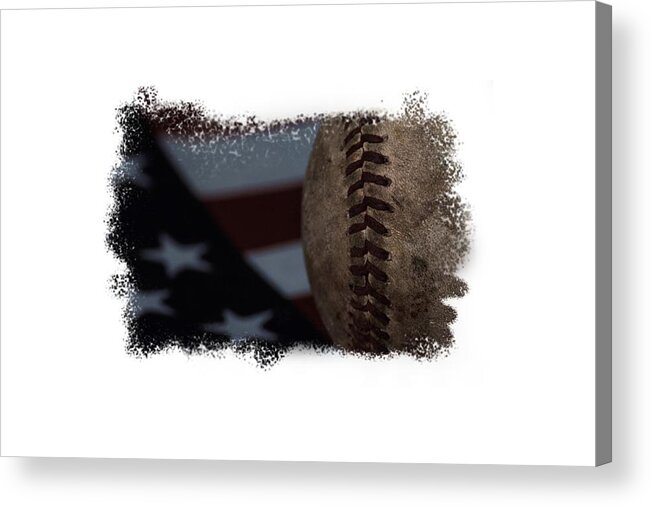 Baseball Acrylic Print featuring the photograph Retro Baseball and American Flag by Eugene Campbell