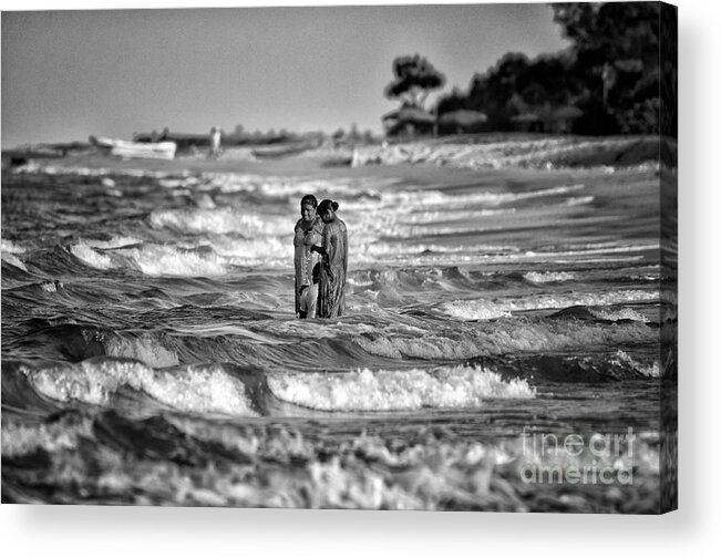 Sri Lankan Family At Sea Acrylic Print featuring the photograph Ride the Waves by Venura Herath