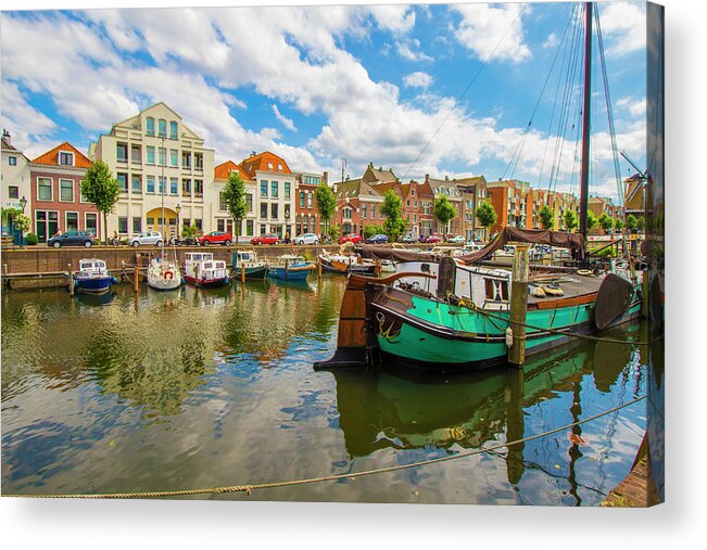 Boats Acrylic Print featuring the photograph River Scene in Rotterdam by Venetia Featherstone-Witty