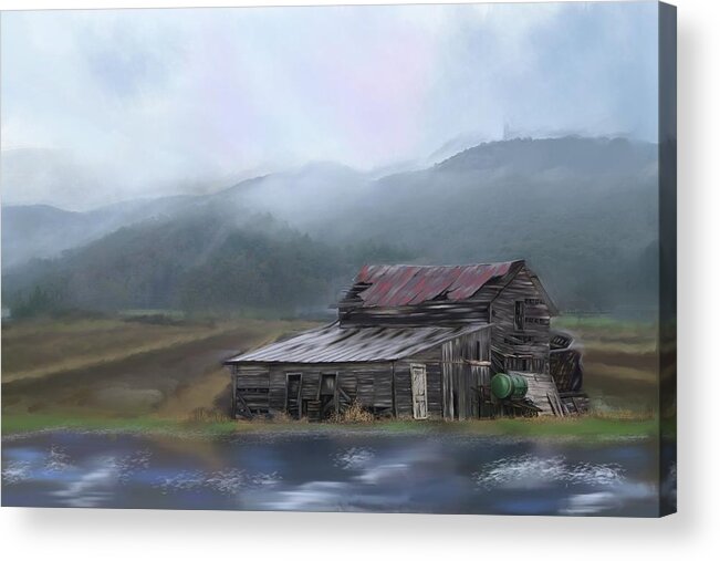 Riverside Old Barn Acrylic Print featuring the photograph Riverside Barn by Mary Timman