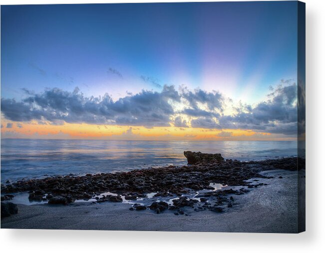Clouds Acrylic Print featuring the photograph Rocky Reef at Low Tide by Debra and Dave Vanderlaan