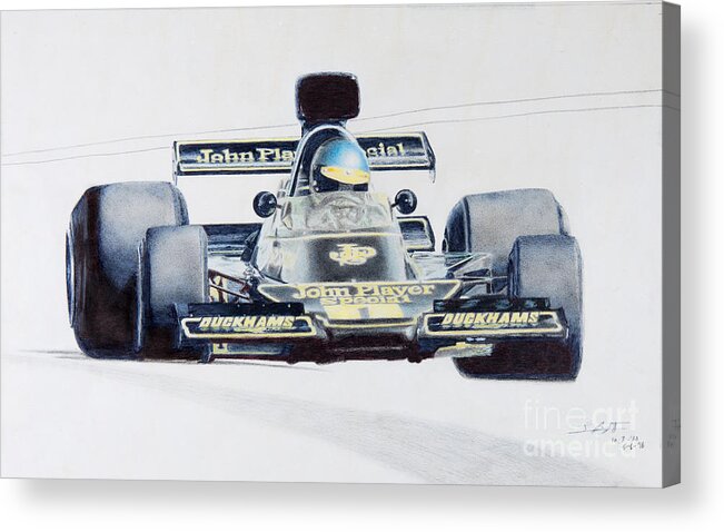 Formula 1 Acrylic Print featuring the drawing Ronnie Peterson - Lotus 76 by Lorenzo Benetton