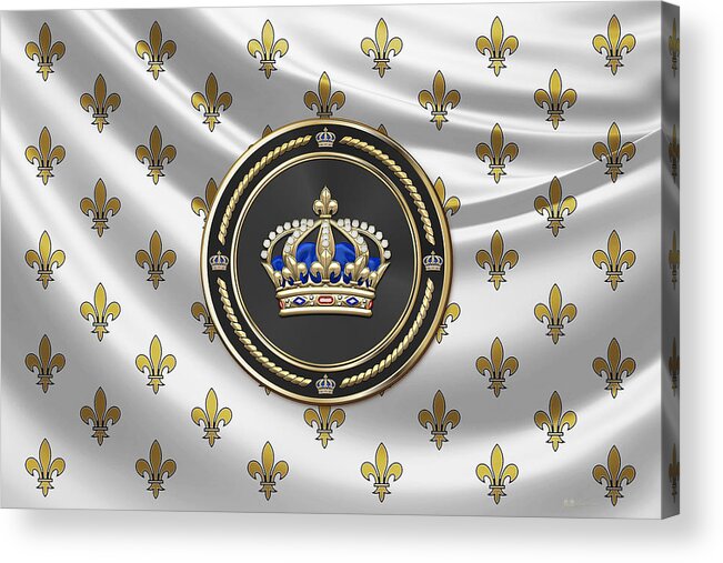 'royal Collection' By Serge Averbukh Acrylic Print featuring the digital art Royal Crown of France over Royal Standard by Serge Averbukh