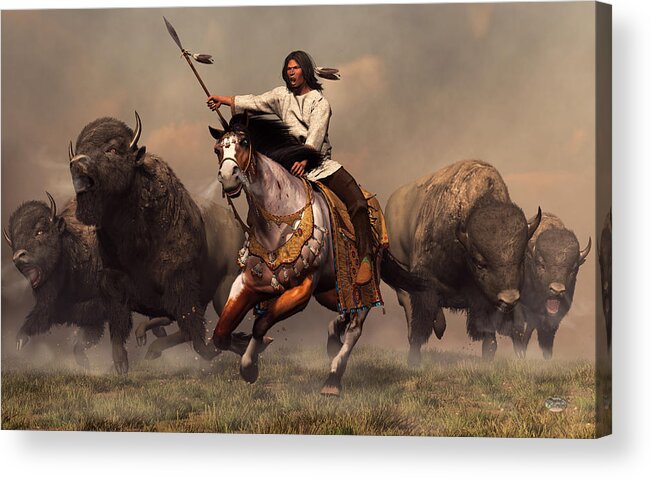 Western Acrylic Print featuring the digital art Running With Buffalo by Daniel Eskridge