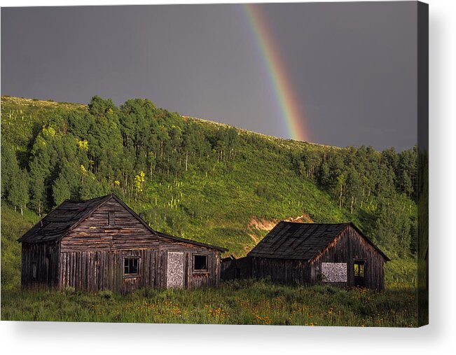 Colorado Acrylic Print featuring the photograph Rustic Cabin Rainbow by Dave Dilli