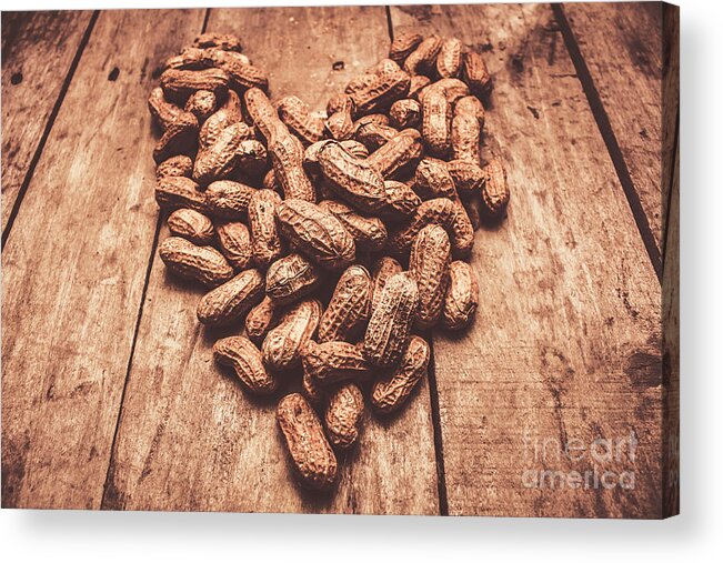 Peanut Acrylic Print featuring the photograph Rustic country peanut heart. Natural foods by Jorgo Photography