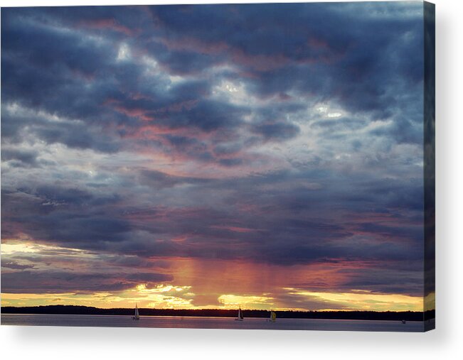 Cloudscape Acrylic Print featuring the photograph Sailboats on the bay by Elvira Butler