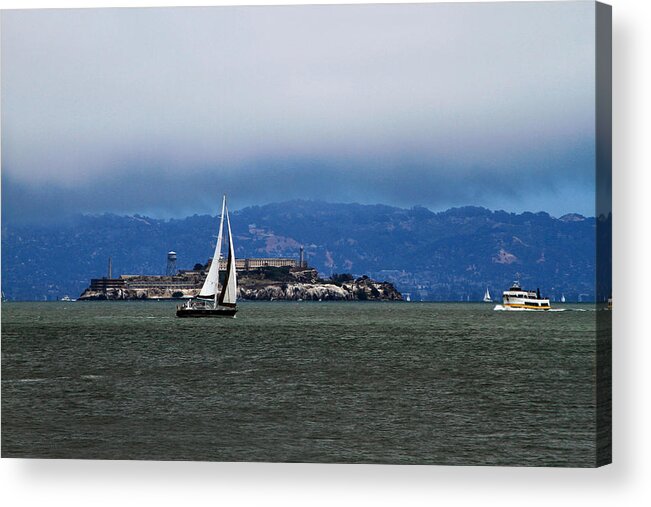 Bonnie Follett Acrylic Print featuring the photograph Sailing Under the Fog by Bonnie Follett