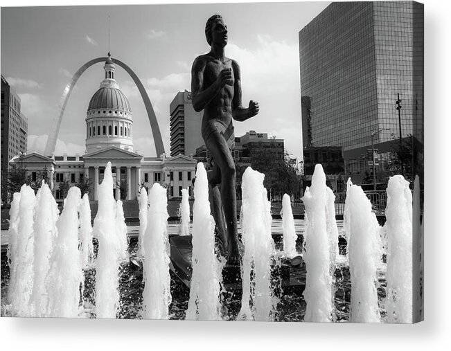 St Louis Skyline Acrylic Print featuring the photograph Saint Louis Arch Runner and Fountains by Gregory Ballos