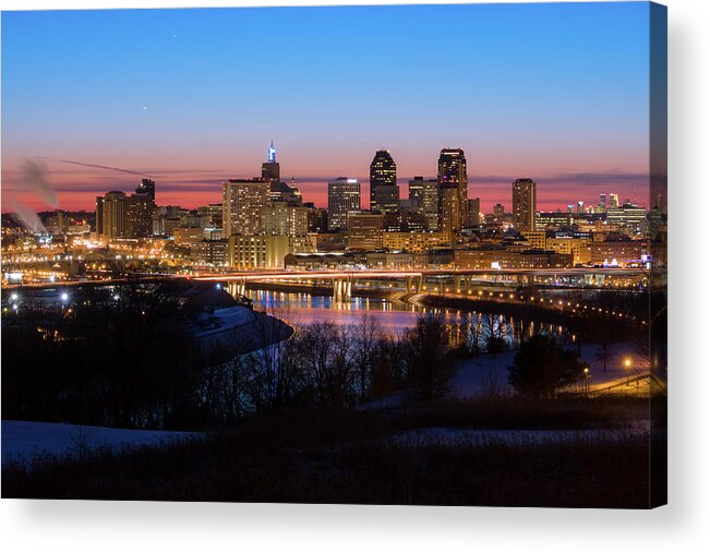 Saint Paul Acrylic Print featuring the photograph Saint Paul and Minneapolis skyline at dusk by Jay Smith