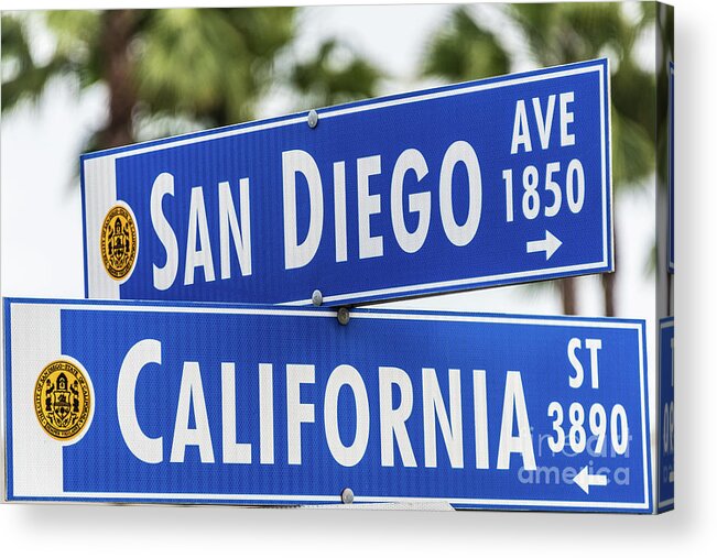 California St Acrylic Print featuring the photograph San Diego and California Street Sign by David Levin